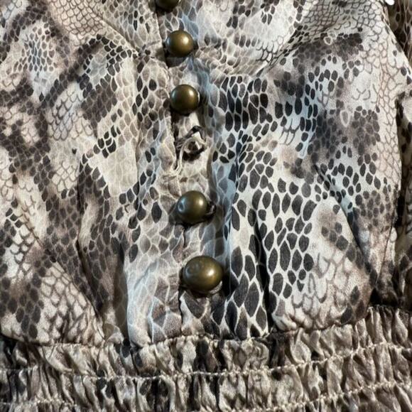 Anthropologie Aryn K 100% Silk Puff Sleeve Python Snakeskin Smocked Dress S ASO - Picture 12 of 14